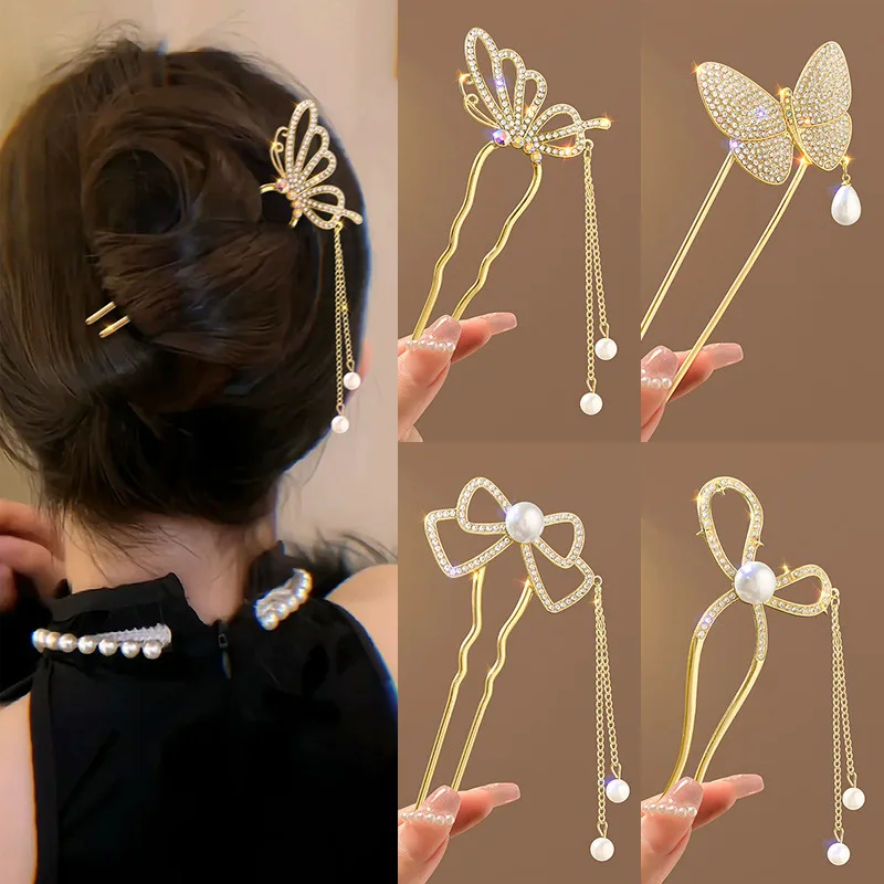 Women Accessories On Sale - Antique style pearl rhinestone high-end U-shaped